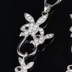 play boy rhinestone dangling 3 bunny necklace